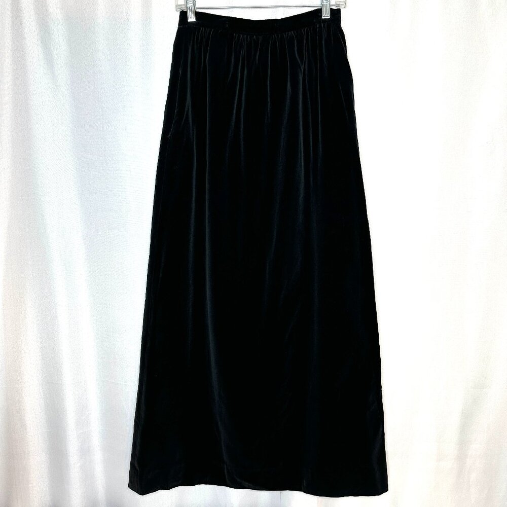 Vintage Emily‎ Black Velvet A-Line Maxi Skirt Pockets, Size 12 Formal Whimsigoth